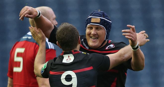 Edinburgh's Greig Laidlaw celebrates with Wicus Blaauw
