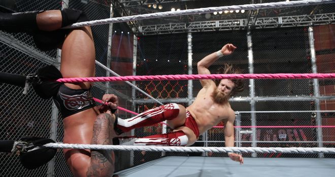 Cage rage: Bryan pummels Orton in the show's main event