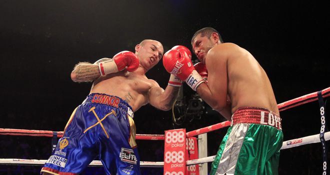 Kevin Mitchell lands a punch at the O2 Arena (Picture courtesy of Lawrence Lustig)