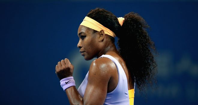 Serena Williams celebrates during her quarter-final win over Caroline Wozniacki