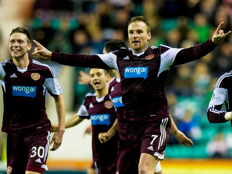 Hearts striker Ryan Stevenson celebrates
