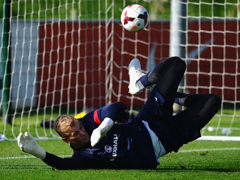 Joe Hart in action at England training on Tuesday