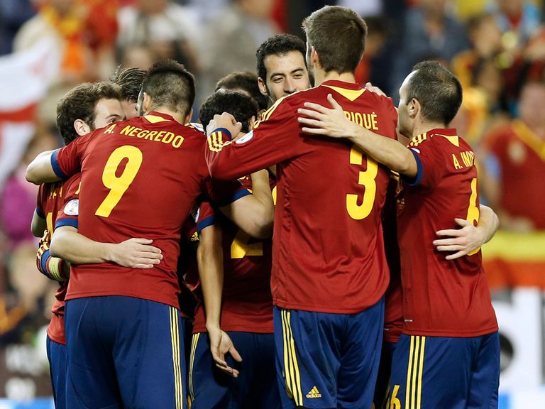 Spain celebrate against Georgia on Tuesday night