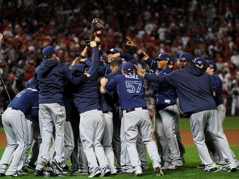 The Tampa Bay Rays celebrate their victory