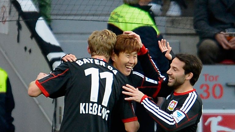 Heung Min Son of Bayer Leverkusen celebrates