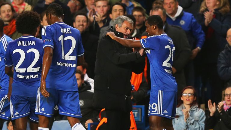 Samuel Eto'o: Celebrates goal with Mourinho