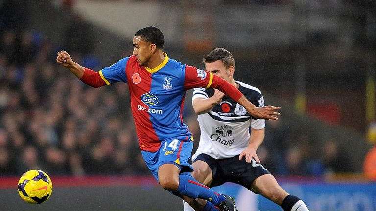 Jerome Thomas: The Crystal Palace winger holds off Seamus Coleman in his side's 0-0 draw with Everton