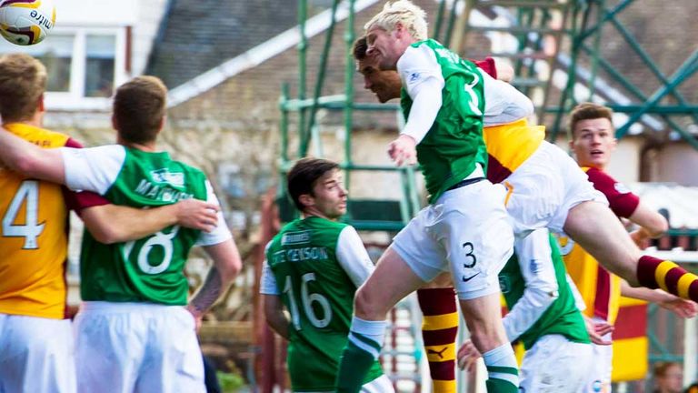 Stephen McManus: Scores the decisive goal as Motherwell beat Hibernian 1-0.