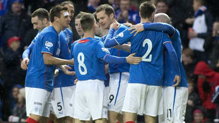 Rangers celebrate Jon Daly's opener against Airdrie