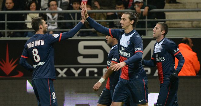 Zlatan Ibrahimovic celebrates after scoring the third