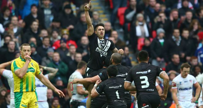 Shaun Johnson celebrates his match-winning conversion