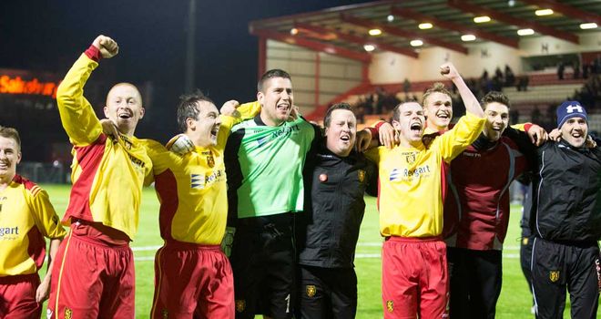 Albion Rovers: Players celebrate a famous victory over Motherwell