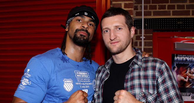 David Haye and Carl Froch during a media training day at his Hayemaker Gym in 2011