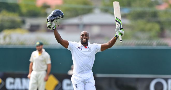 Michael Carberry celebrates his century against Australia A