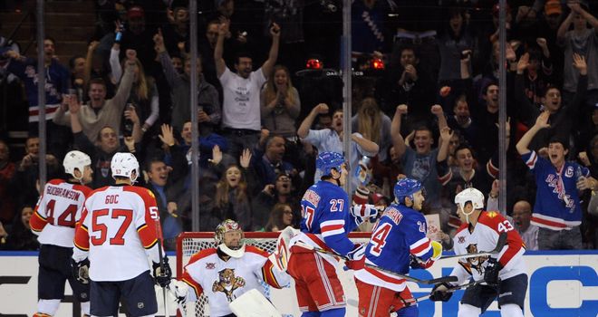 Ryan Callahan and Ryan McDonagh celebrate as New York Rangers move clear