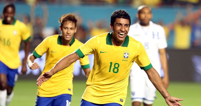 Paulinho: Celebrates one of Brazil's five goals