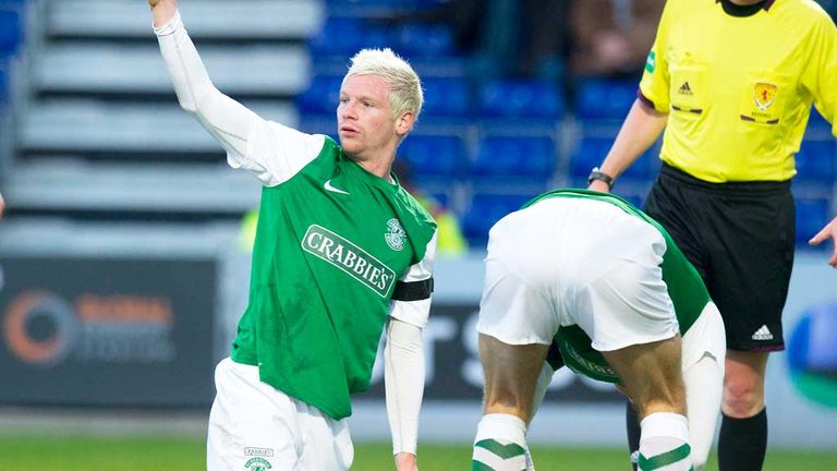 Michael Nelson is grounded at Hibernian celebrate his goal against Ross County
