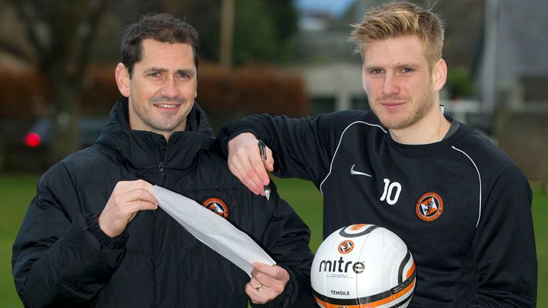 Stuart Armstrong: Dundee United midfielder (r) has signed a contract extension
