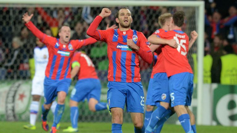 Tomas Wagner celebrates after Viktoria Plzen's victory over CSKA Moscow