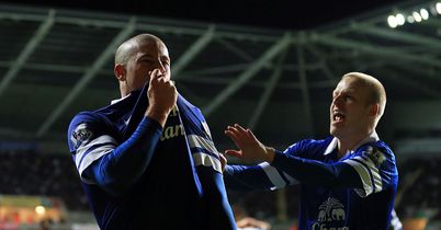 Ross Barkley: Celebrates scoring in Everton's 2-1 win at Swansea in December