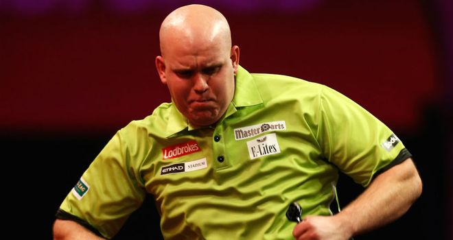 Michael van Gerwen takes on Adrian Lewis in Monday night's second semi-final