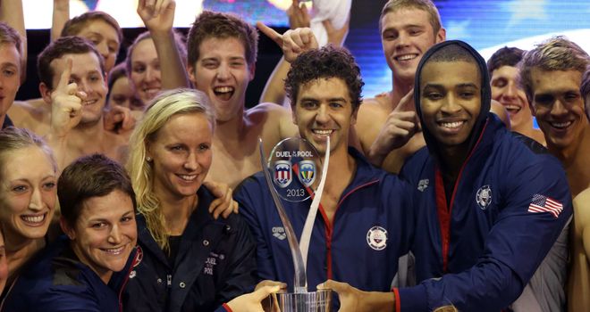 Team USA pose with the trophy after beating the European Allstars in Glasgow