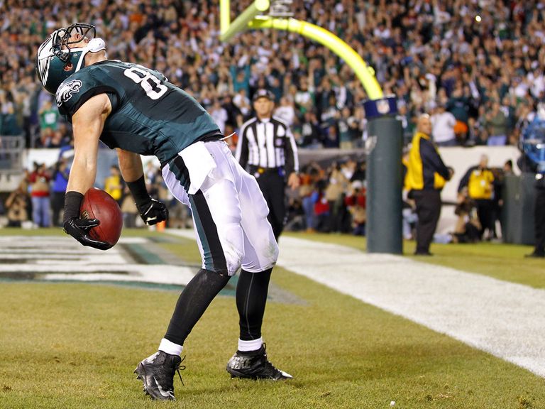 A delighted Brent Celek gets into the end zone