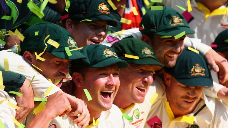 The Australia players celebrate their Ashes whitewash