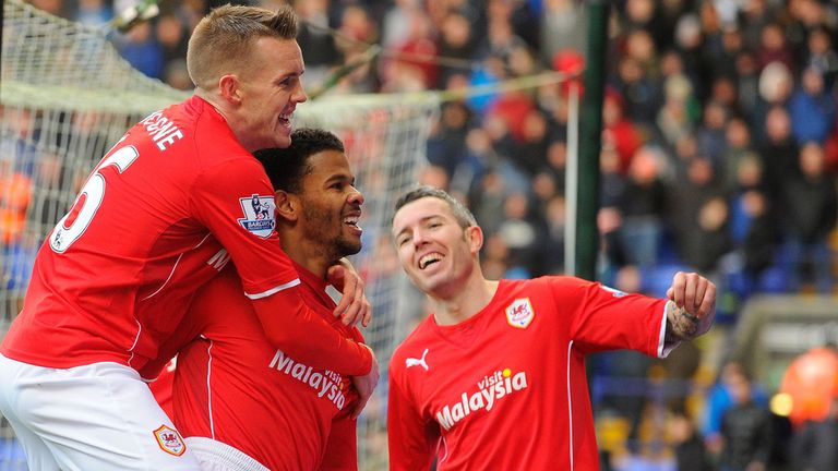 Fraizer Campbell: Celebrates goal for Cardiff