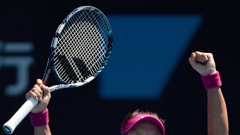 Li Na: Celebrates her victory over Eugenie Bouchard