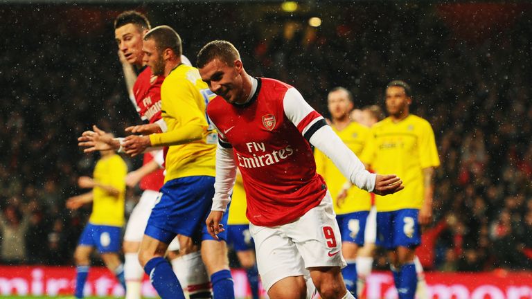 Lukas Podolski: Notched a brace in Arsenal's victory