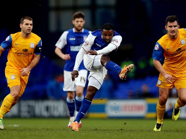 Sylvan Ebanks Blake of Ipswich shoots on goal