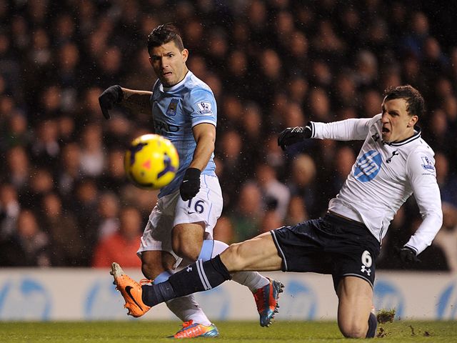 Sergio Aguero has a shot on goal for Man City