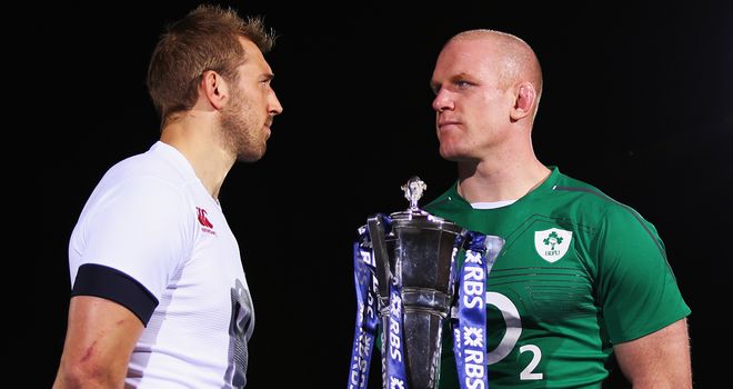 Chris Robshaw and Paul O'Connell pose with the Six Nations trophy