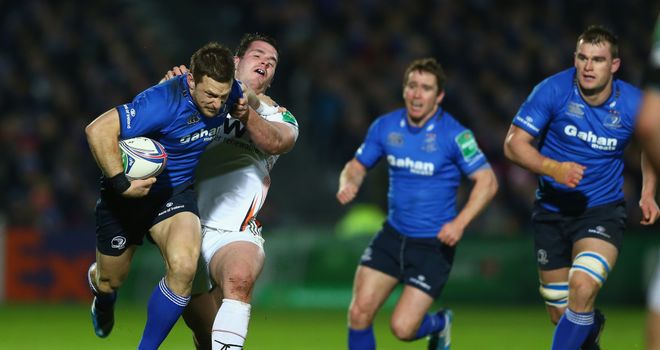 Jimmy Gopperth makes some hard yards for Leinster