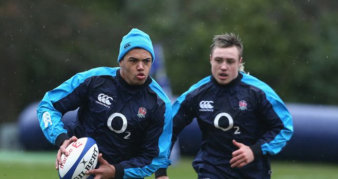 Luther Burrell and Jack Nowell training at Pennyhill Park ahead of their debuts