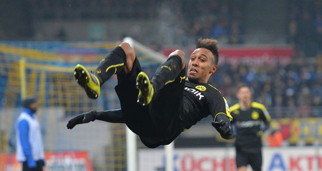 Pierre-Emerick Aubameyang celebrates his winning goal for Dortmund