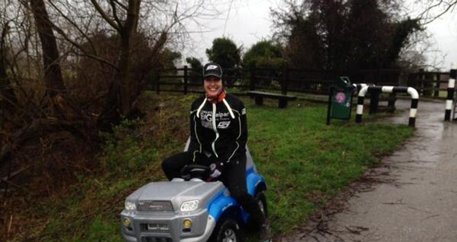 Charlie takes a breather after a gruelling start in the rain and mud of Derbyshire
