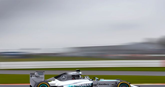 Nico Rosberg gives the car a shakedown at Silverstone
