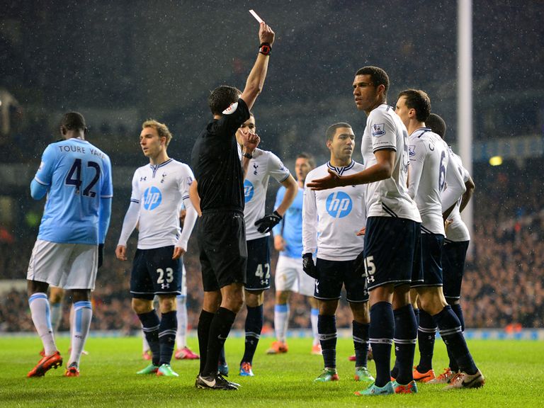 Rose was sent off for fouling Edin Dzeko