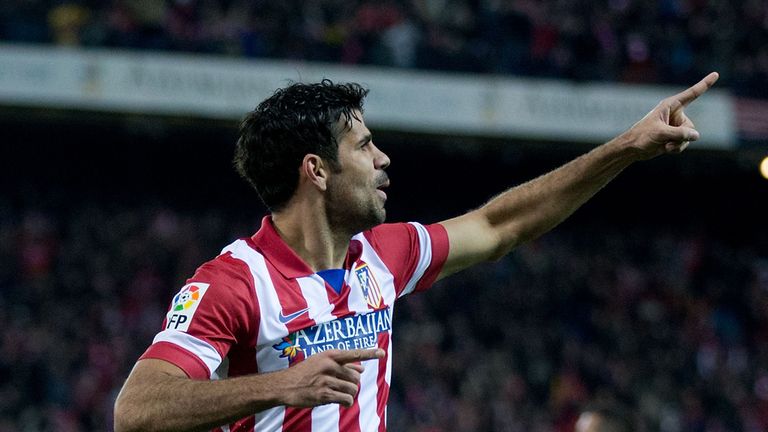Diego Costa celebrates scoring for Atletico Madrid