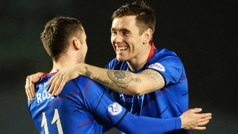 Nick Ross (l) celebrates his early goal with teammate Greg Tansey