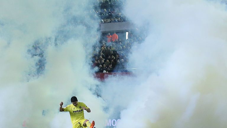 Villarreal: Smoke canister thrown on to the pitch late on