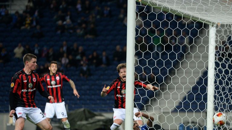 Eintracht Frankfurt: Celebrate their equaliser against Porto