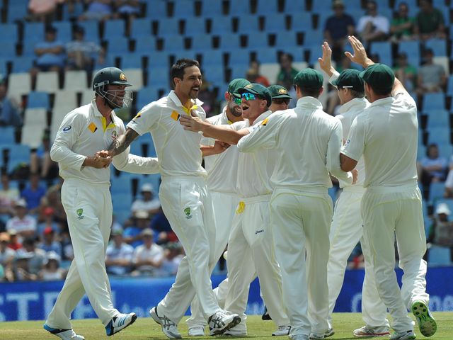 Mitchell Johnson (2nd L): Took match figures of 12-127 in first Test