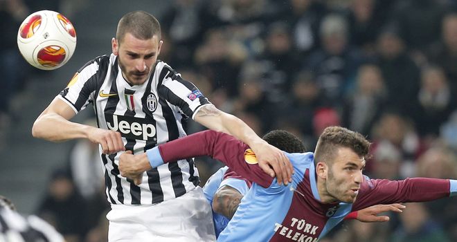Leonardo Bonucci (l): Juventus defender fights for the ball