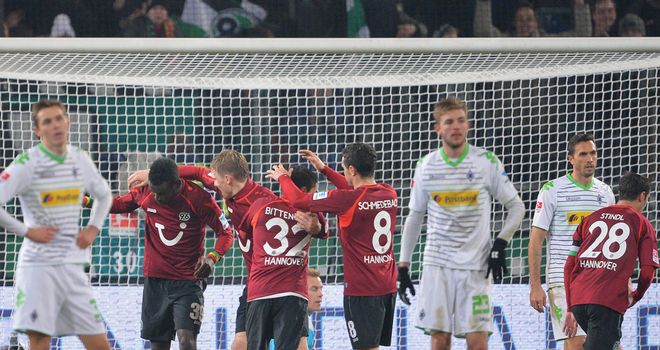 Diouf celebrates for Hannover