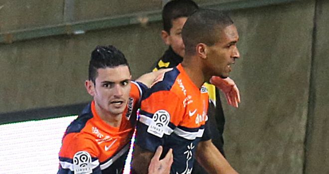 Montpellier's Joris Marveaux is congratulated
