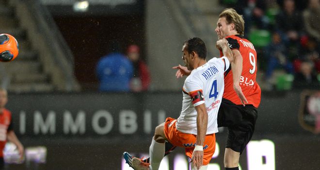 Rennes's forward Ola Toivonen shoots on goal