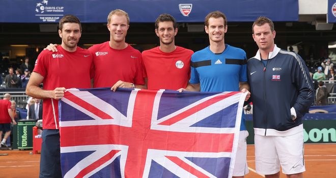 Great Britain's Davis Cup team celebrate in San Diego